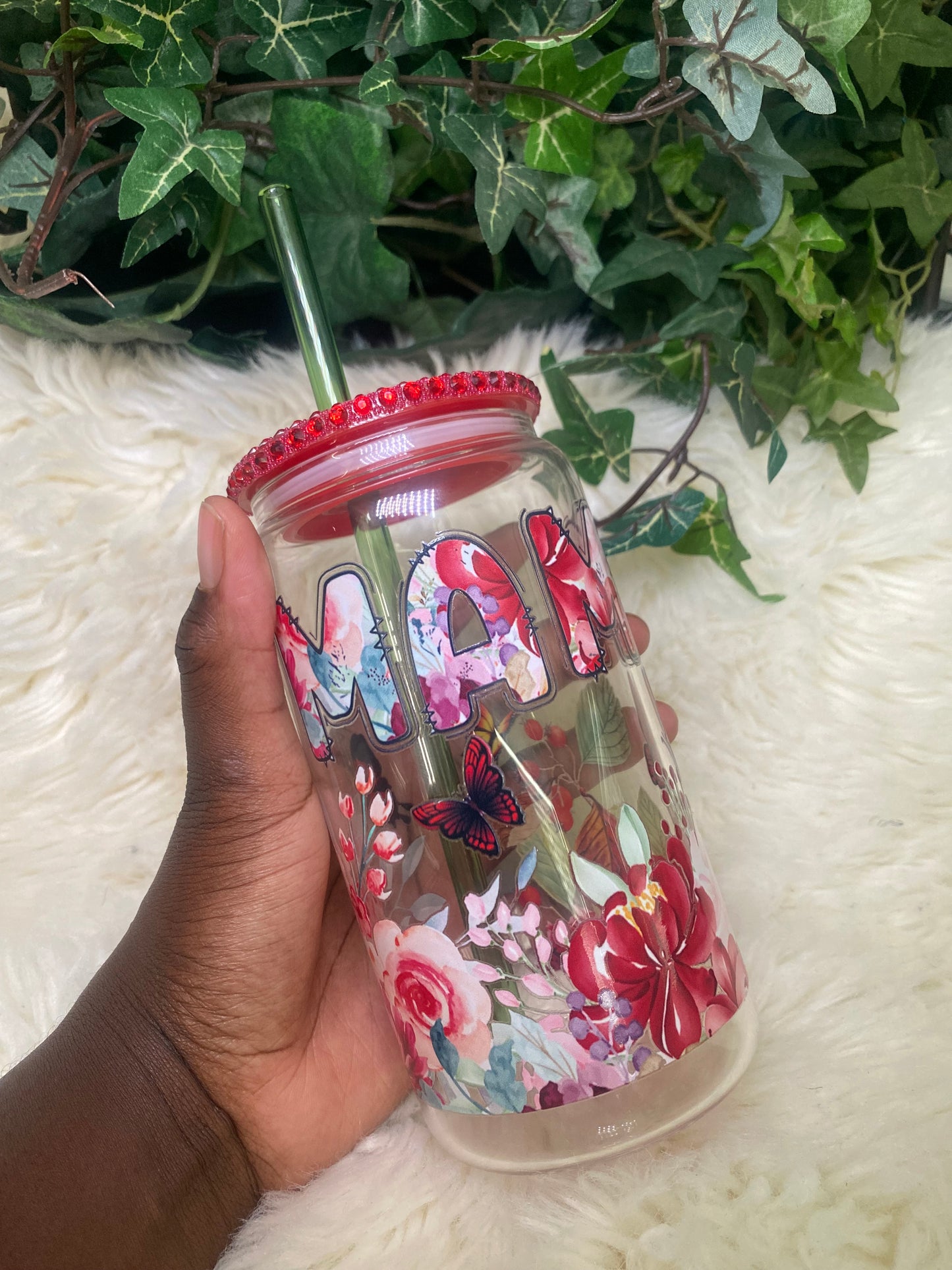 Mama Red Floral Design Cup