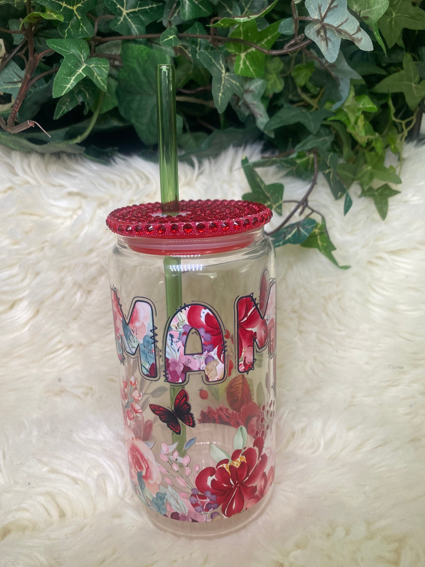 Mama Red Floral Design Cup
