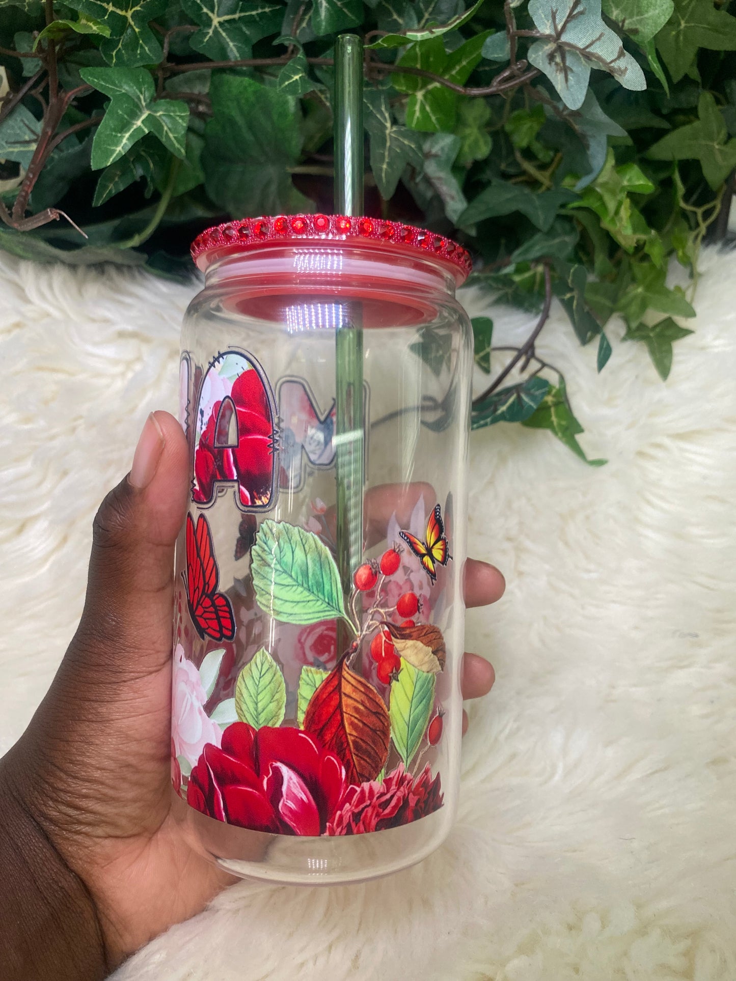 Mama Red Floral Design Cup