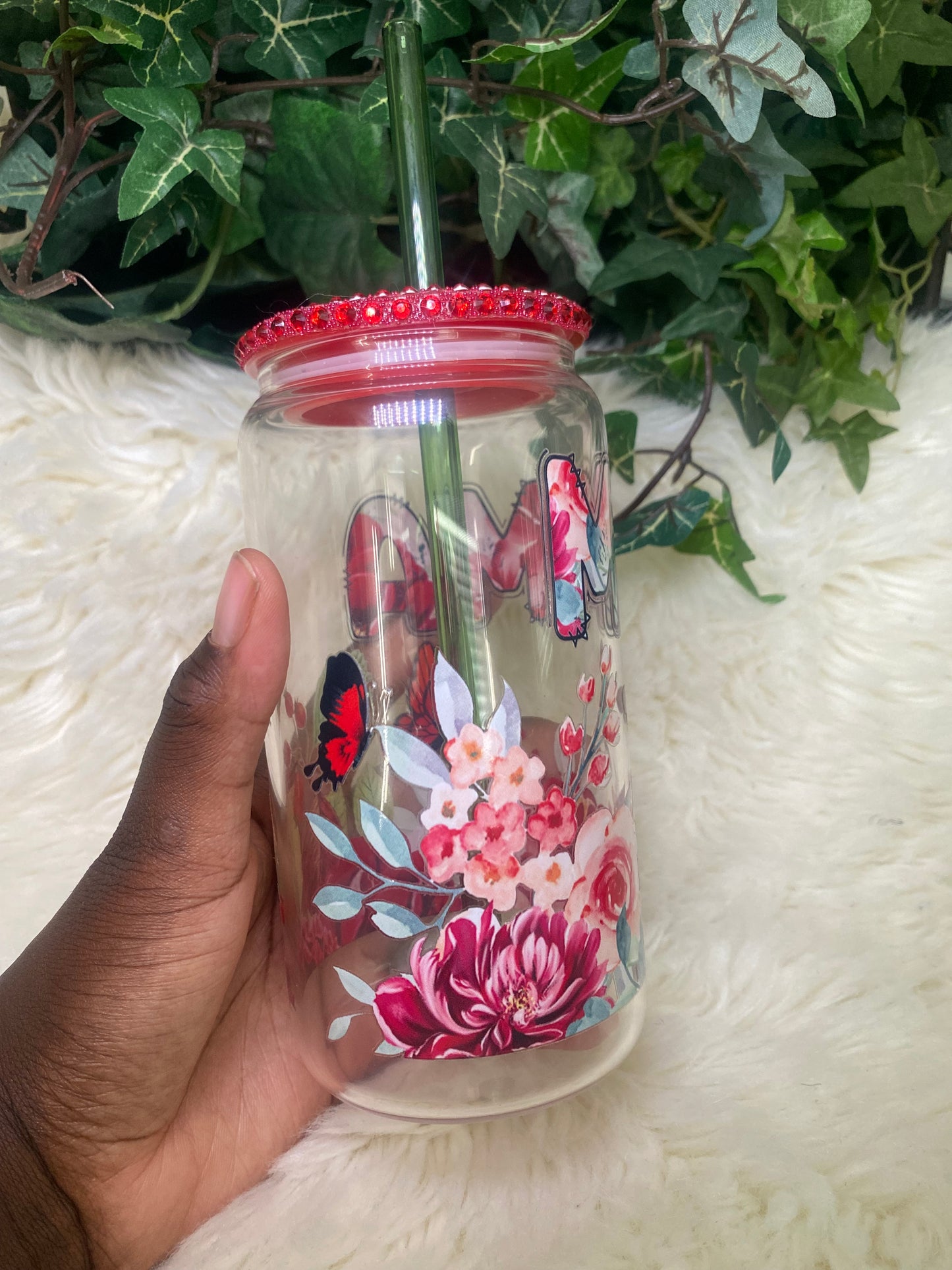 Mama Red Floral Design Cup