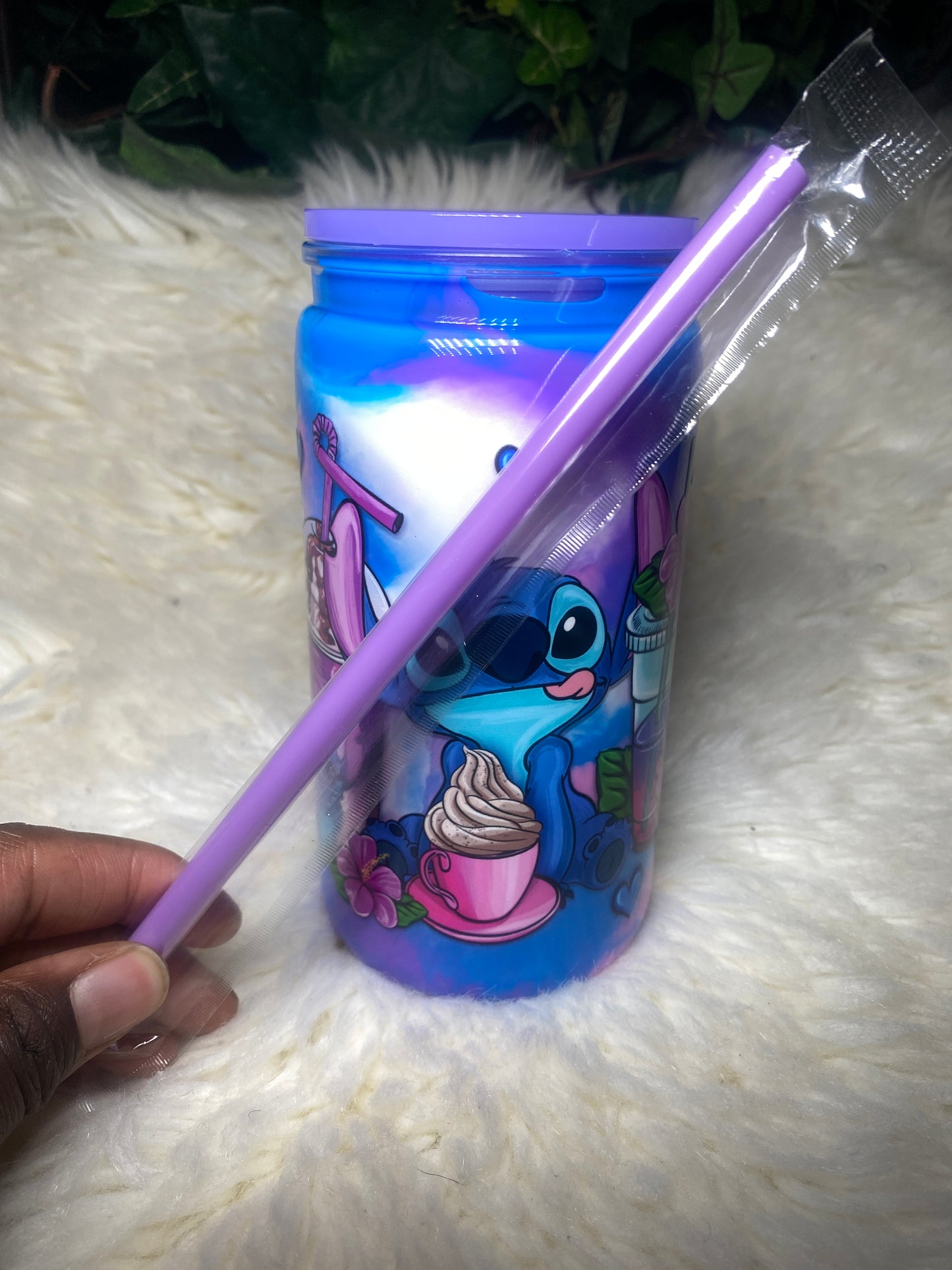 Blue Alien w/ Iced Coffee Tie Dye Cup
