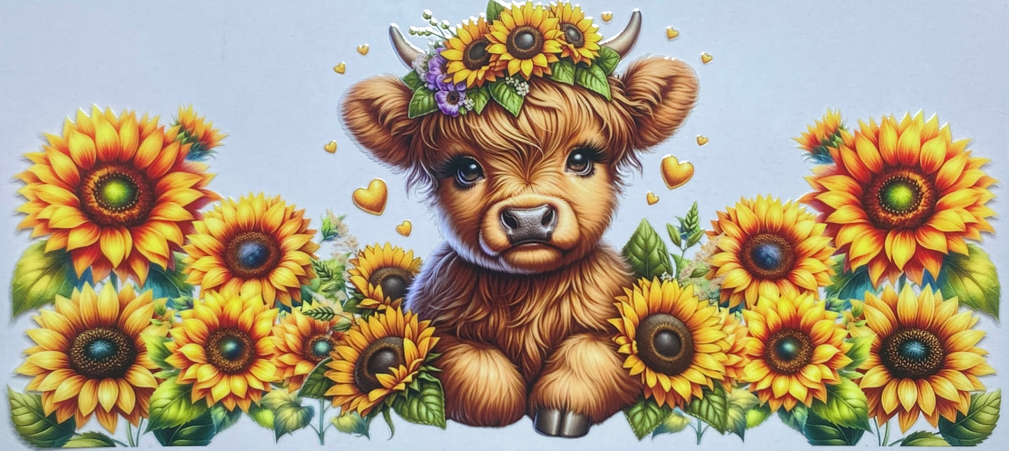 Highland Cow and Sunflowers