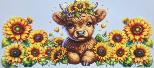 Highland Cow and Sunflowers